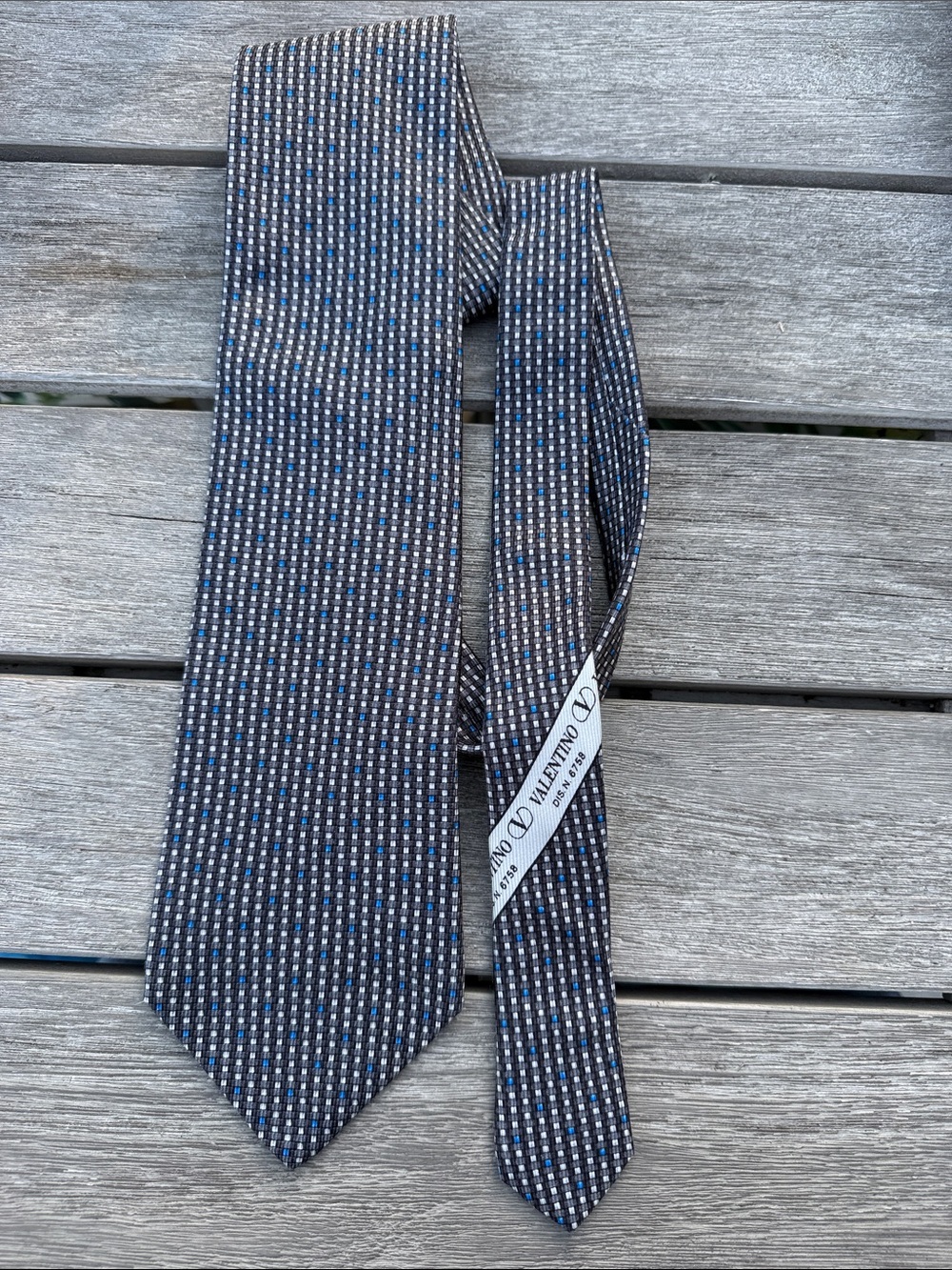 Valentino Charcoal and Blue Microdot Silk Tie
